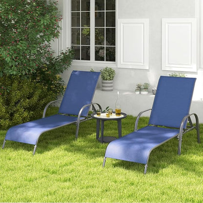 Tangkula Outdoor Lounge Chair, Patio Chaise Lounge with Adjustable Backrest, Reclining Pool Lounge Chair for Outside with Heavy Duty Steel Frame for Beach, Yard, Balcony, Poolside (Navy)