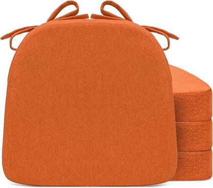Sunsleek Chair Cushions for Dining Chairs, D-Shaped Seat Cushions with Removable Washable Cover and Ties, Chair Pads for Kitchen, Indoor Dining Room, Patio Chairs, 17'' x 16'', Set of 4, Orange