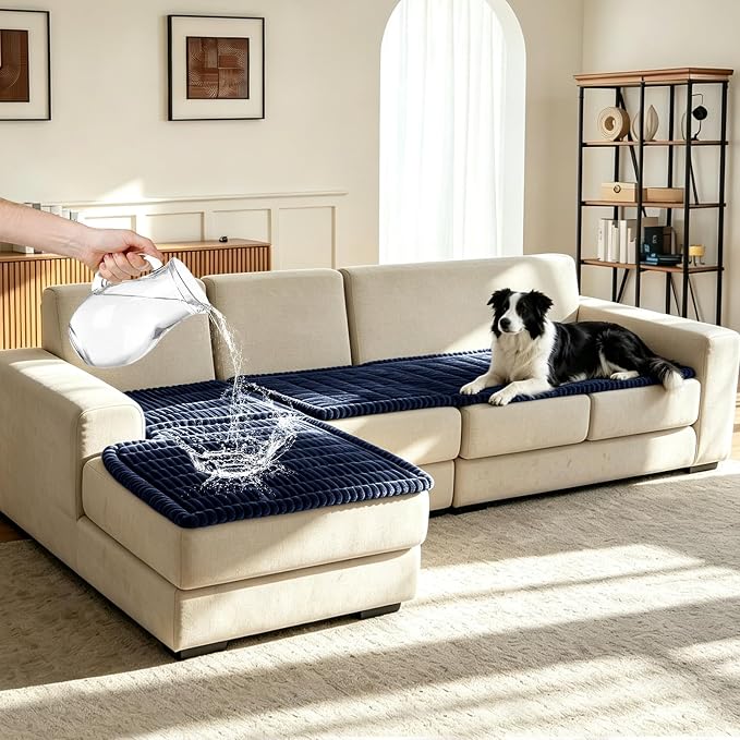 Leakproof Couch Cover for Dogs, Non Slip Washable Sofa Protector | Stain-Resistant Window Seat Cushions Chair Mat Car Seat Cover for Kids Pets (NavyBlue 27.6" x 59"+27.6" x 70.9")