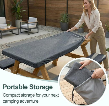 Picnic Table Cover with Bench Covers Camping Essentials Waterproof Windproof Camping Tablecloth with Drawstring Bag, Fitted Rectangle Tables and Seats, 72in, Heather Grey