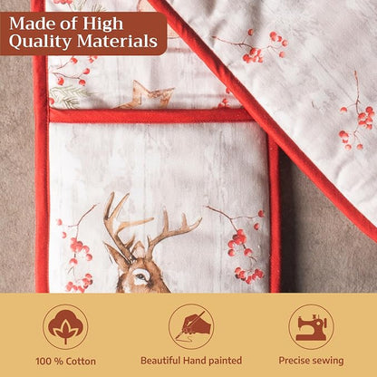 Maison d' Hermine Double Oven Mitts 100% Cotton Double Oven Glove (7"x35") | Heat Resistant BBQ Cooking Gloves with Loop Baking Kitchen Home Hotel Farmhouse Thanksgiving Christmas - Mountain Life