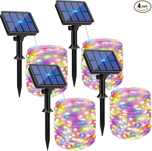 btfarm 4 Pack Solar String Lights Outdoor, Toltal 320LED 132FT Solar Fairy Lights Outside Waterproof 8 Modes, Copper Wire Solar Powered Twinkle Light for Tree Garden Christmas Wedding, Multicolor