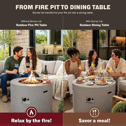Kinger Home Loren 32-Inch Round Propane Fire Pit Table, Alloy Steel Outdoor Fire Pit with 50,000 BTUs, Includes a Burner lid, Lava Rocks and Weather Cover