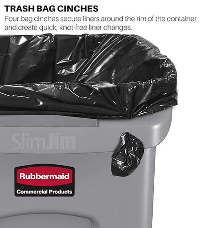 Rubbermaid Commercial Products Slim Jim Trash/Garbage Can with Venting Channels 16-Gallon Black for Kitchen/Office/Workspace Pack of 4