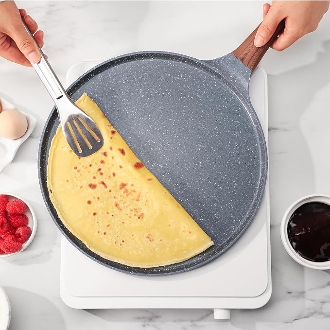 SENSARTE 10 Inch Nonstick Crepe Pan Granite Coating Pancake Pan Gray | Swiss Granite Coating Dosa Pan Pancake Flat Skillet Tawa Griddle with Stay-Cool Handle, Induction Compatible