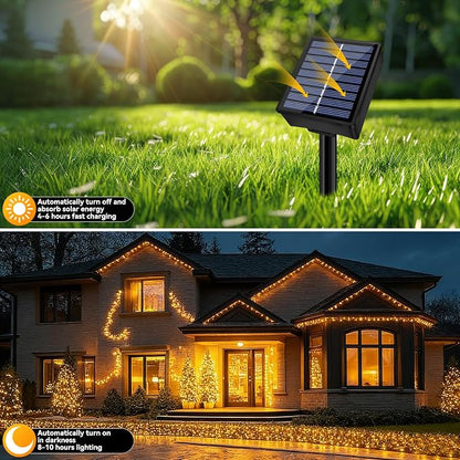 Solar String Lights Outdoor Waterproof 2 Pack Total 66ft 200LED Warm White | 8 Modes Twinkle Lights Solar Fairy Lights for Patio, Garden Yard Party Wedding Tree Christmas Halloween Decoration