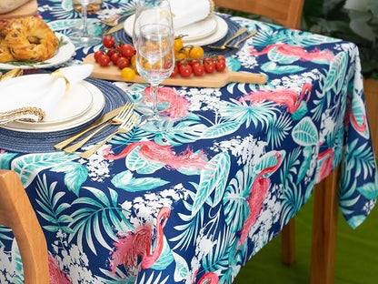 YiHomer Indoor Outdoor Tabletop for Spring Summer Decorations, Picnics and Dinner Parties - Stain and Water Resistant, Flamingo Dancing, Tablecloth, 60 x 120 Rectangle