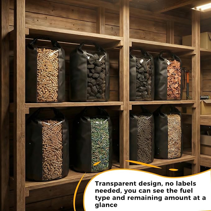 2 Pack 22LB Wood Pellet Storage Containers - Waterproof Pellet Storage Bag with Handles, Charcoal Storage Bin for Grill, Smoker Accessories Organizer for BBQ Pellets Charcoal & Wood Chips