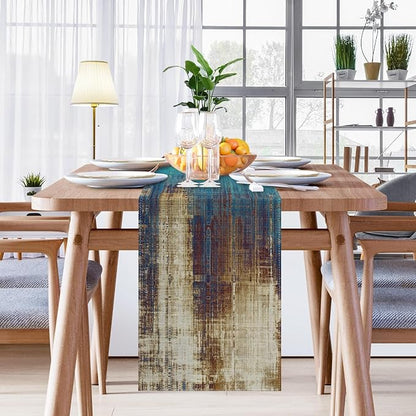 Emvency Vintage Farmhouse Table Runner, Abstract Teal and Gold Weathered Textured for Kitchen Coffee Table Family Dinners Holiday Parties Wedding Events Decor(13x72 inch)