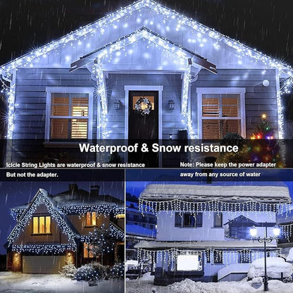 Joomer 19FT Christmas Icicle Lights Outdoor Connectable White | 30 Drops 8 Modes Timer Waterproof Plug-in String Light for Christmas Party, holiday Eaves Roof yard Xmas Decorations