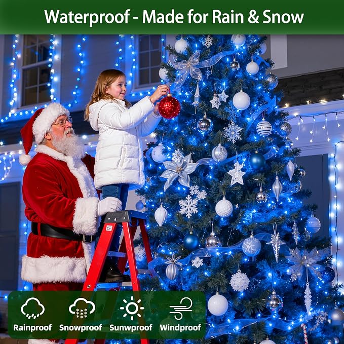 QUHUATU 300LED Christmas Lights Outdoor Indoor Use, 12 Lighting Modes 75ft Christmas Tree Lights with Timer, Dimmable BlueLED StringLightsWaterproof for Yard Tree Wedding Party Holiday Decor Blue