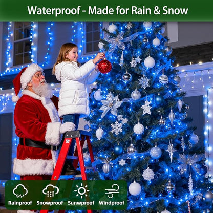 QUHUATU 300LED Christmas Lights Outdoor Indoor Use, 12 Lighting Modes 75ft Christmas Tree Lights with Timer, Dimmable BlueLED StringLightsWaterproof for Yard Tree Wedding Party Holiday Decor Blue