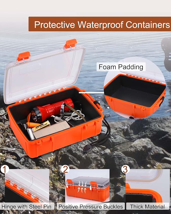 Dry Box for Boat Floating Waterproof Containers for Kayaking & Boating - Crushproof Waterproof Storage Case for Phones Drybox with Rope & Steel Hinges