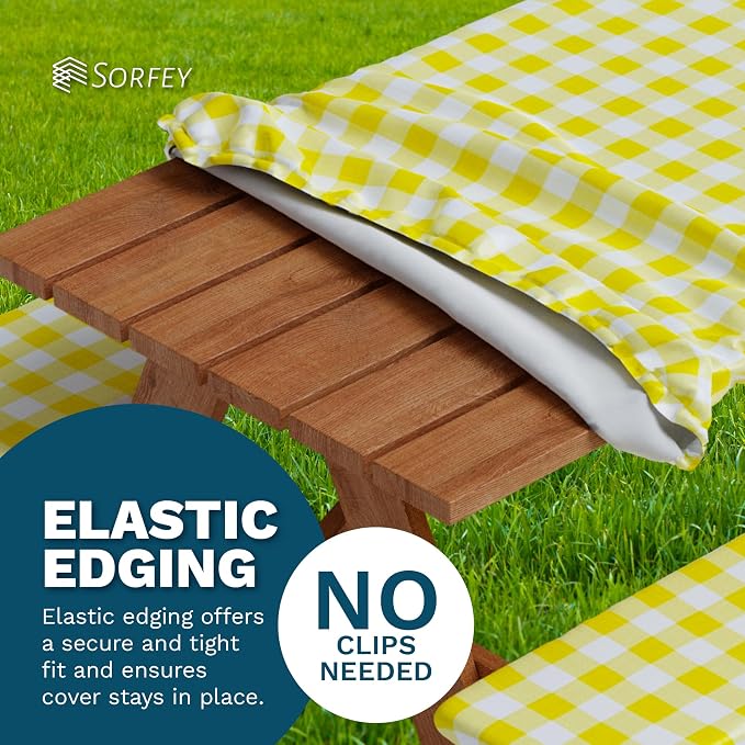 Picnic Table Cover with Bench Covers -Fitted with Elastic, Vinyl with Flannel Back, Fits for Table 30"x 72" Rectangle,Water Proof, Solid Burgundy Design