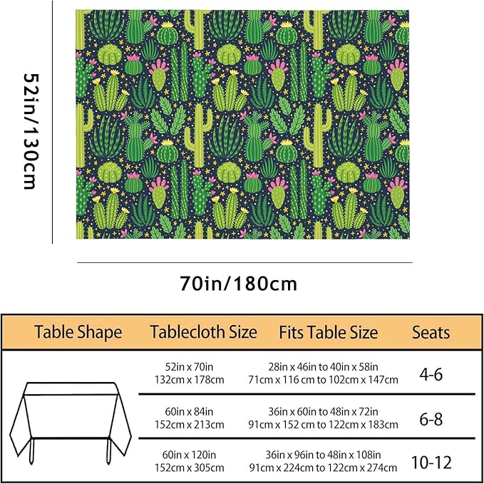 TKS MITLAN Tablecloth Green Plant Table Cloth Rectangle Table 52 x 70 Inch Cactus Flowers Exotic Mexican Kitchen Decorations for Home Dinner Party