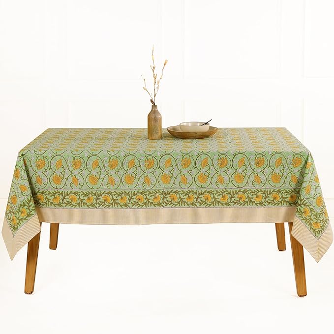 100% Cotton Hand Block Printed, Tablecloth for Kitchen, Dining, Table Cover for Parties, Chritmas, Weddings, Barbecues and Summer picnics Table Cloth