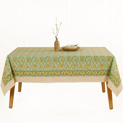 100% Cotton Hand Block Printed, Tablecloth for Kitchen, Dining, Table Cover for Parties, Chritmas, Weddings, Barbecues and Summer picnics Table Cloth
