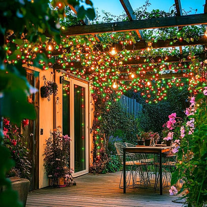 JMEXSUSS 200 LED Red and Green String Lights Outdoor, Plug in | 66ft Halloween Lights Indoor for Bedroom Party Christmas Tree Halloween Christmas Decorations, Clear Wire