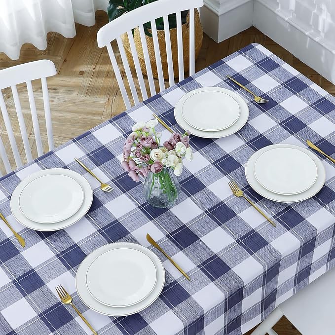 Romanstile Rectangle Vinyl Tablecloth, 100% Waterproof Oil-Proof Checkered Plastic Table Cloth, Heavy Duty Wipeable Table Covers for Dining, Camping, Picnic, Outdoor - 54 x 120 Inch, Blue Checkered