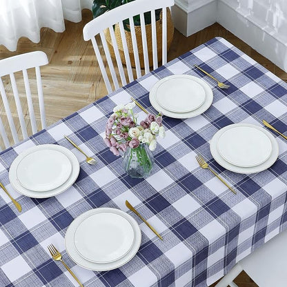 Romanstile Rectangle Vinyl Tablecloth, 100% Waterproof Oil-Proof Checkered Plastic Table Cloth, Heavy Duty Wipeable Table Covers for Dining, Camping, Picnic, Outdoor - 54 x 120 Inch, Blue Checkered