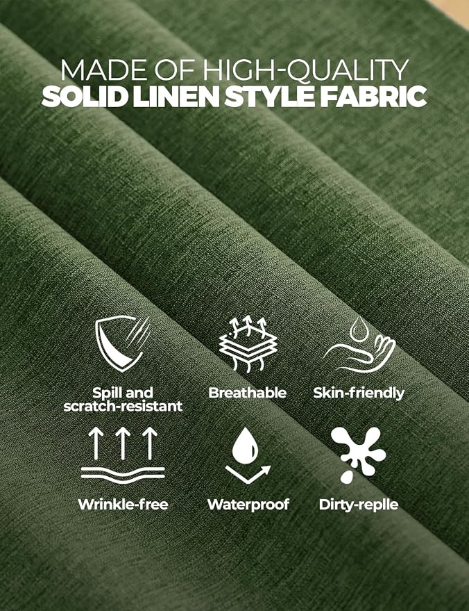 Decorelia Waterproof Faux Linen Rectangle Tablecloth, Spillproof Wrinkle Free Outdoor Reusable Table Cloth for Patio,Holiday,Banquet,Party,Buffet Dinner (Oblong,60 x 120 Inch (10-12 Seats),Dark Green)