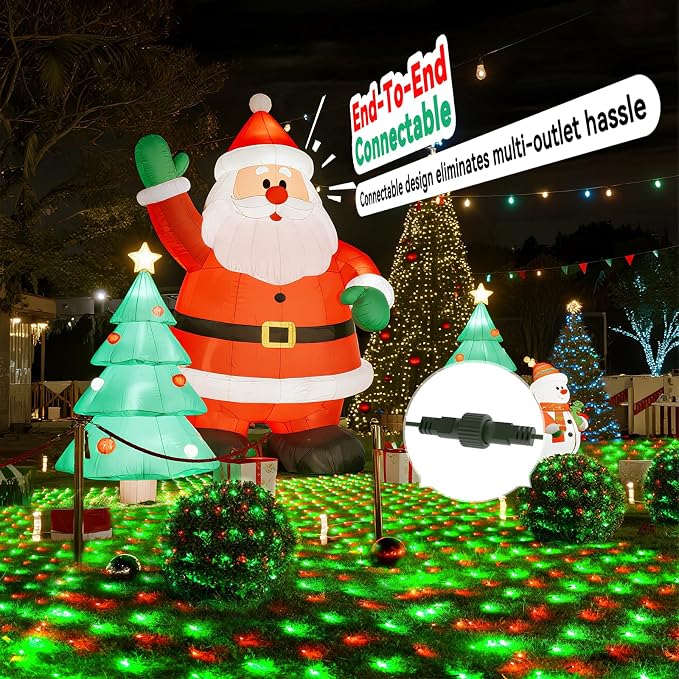 LitHome 14.8FT x 5FT Christmas Net Lights Outdoor Waterproof Connectable | 8 Modes 300 LED Red Green Bush Lights, Net Mesh Light Dark Green Wire for Bushes Shrubs Outdoor Christmas Holiday Decor