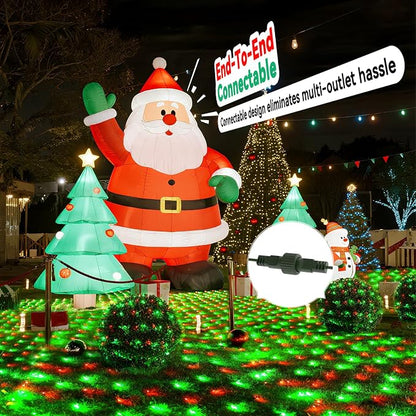 LitHome 14.8FT x 5FT Christmas Net Lights Outdoor Waterproof Connectable | 8 Modes 300 LED Red Green Bush Lights, Net Mesh Light Dark Green Wire for Bushes Shrubs Outdoor Christmas Holiday Decor