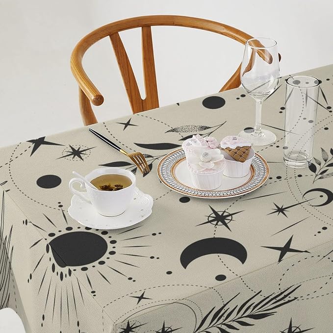Sun Moon Tablecloth Vintage Boho Mystical Celestial Star Galaxy Space Table Cloth Water Resistant Wipeable Table Cover for Picnic Party Holiday Kitchen Dinner 55"x55"