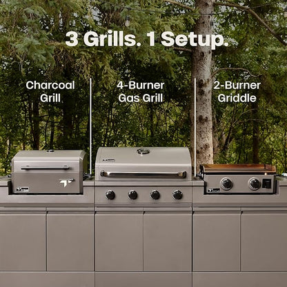 Tytus Anaheim 4-Burner Gas Grill with Two Prep Carts, Charcoal Grill, and Gas Griddle with Cover - Modular Outdoor Kitchen, Quick Assembly, Outdoor Cooking, Kitchen Island for BBQ