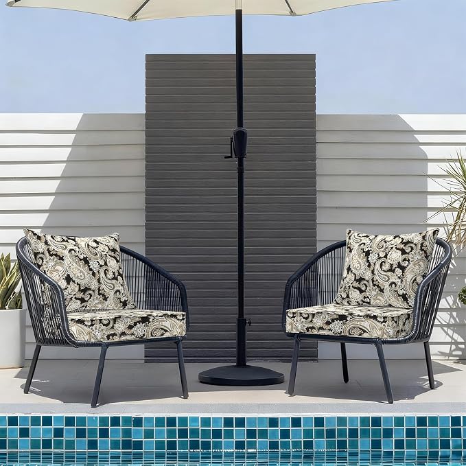DYTXIII Outdoor Deep Seat Cushion Set, Water Repellent 22"x22" Patio Thick Cushions Replacement with Seat & Back Pillow for Patio Sofa, Wicker Chair, Couch - Paisley Black