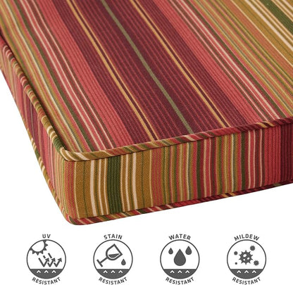 Outdoor 18 inch Square Patio Dining Chair Pads – Comfortable Fiber-Filled Seat Cushions with Ties, Reversible Polyester Fabric - Kinnabari Stripe, Set of 4