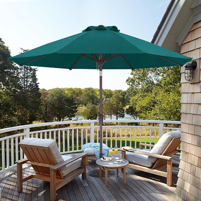ABCCANOPY OLEFIN® 5-Year No Fading 9FT Outdoor Patio Umbrella(Turquoise) | Fade & UV Resistant Fabric,8 Fiberglass Ribs，Wind Vent，Crank Lift & Tilt,Outdoor Table Umbrella for Deck,Backyard,Yard