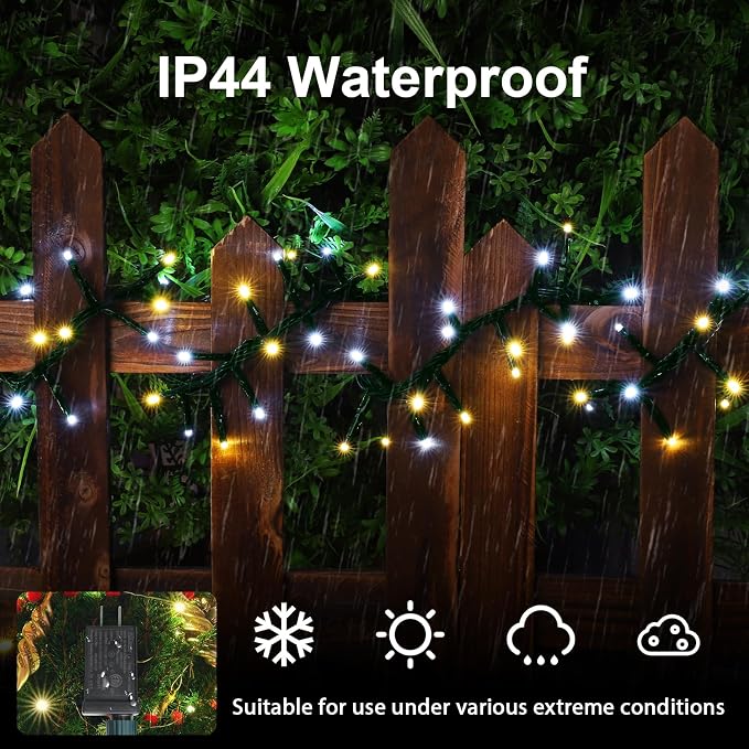 500 LED String Lights - Outdoor/Indoor Plug-in Twinkle Fairy Lights, 46ft 500LED, Warm White & White