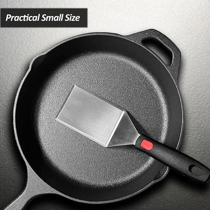 Small Spatula for Cast Iron Skillets, Full Tang silicone Handle, Heat Resistant, Commercial Grade Heavy Duty Turner, Press Burger Spatula Turner for Flipper, Cooking, Serving, 2.7" Wide
