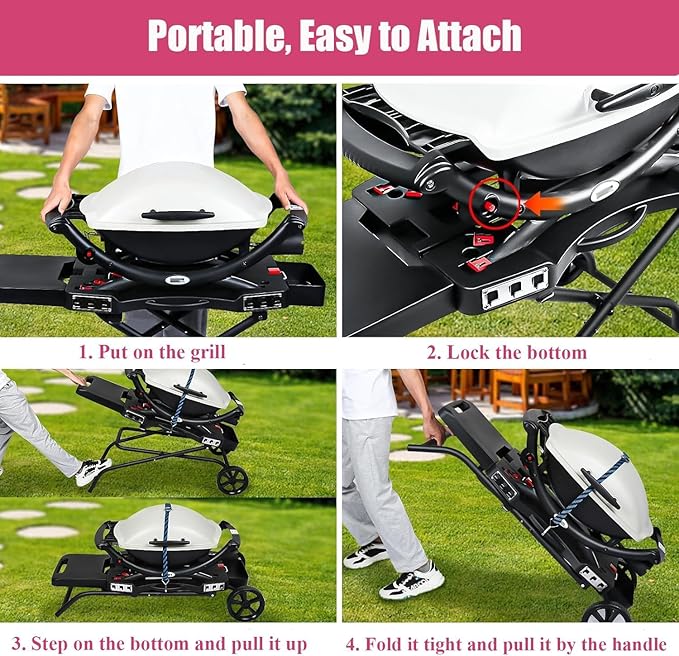 Portable Grill Cart for Weber Q1200, Q1000, Q2200, Q2000, Collapsible Griddle Stand for Blackstone 17" 22" Table Top Griddles, Outdoor Portable Folding Cart