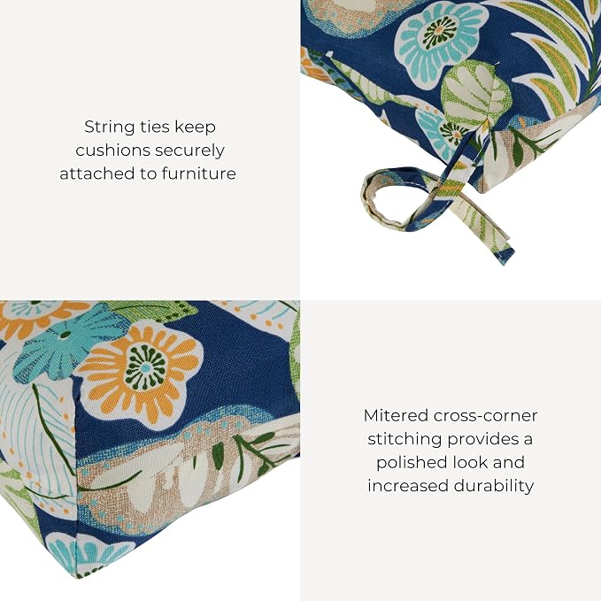 Outdoor Tufted High-Back Chair Cushions, One-Piece Hinged Seat and Back Design, Reversible with 4 Ties, Durable Polyester Fabric, Recycled Fiber Fill - Set of 2, Marlow Blue Floral