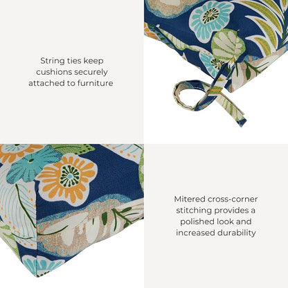 Outdoor Tufted High-Back Chair Cushions, One-Piece Hinged Seat and Back Design, Reversible with 4 Ties, Durable Polyester Fabric, Recycled Fiber Fill - Set of 2, Marlow Blue Floral