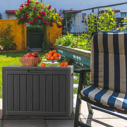 Vixzen 46 Gallon Outdoor Deck Box, Lockable Outdoor Storage Box for Patio Furniture, Garden Tool and Pool Supplies, Weatherproof and UV Resistant (Black, 46 Gallon)