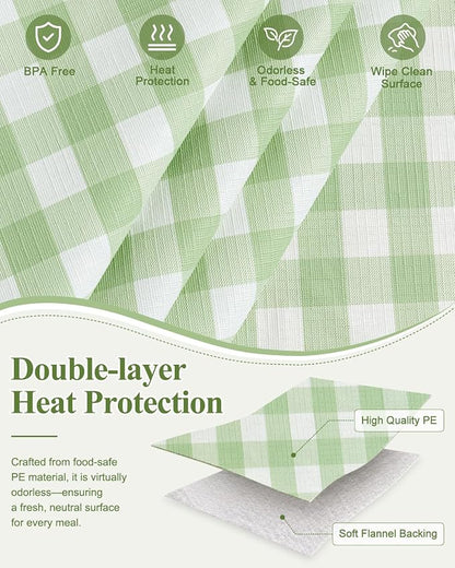 Seenus 52x52 Inch Flannel Backed Gingham Plastic Tablecloth for Square Table, Summer Light Green Checkered Square Tablecloth with Flannel Backing for Tea Party Card Table Patio Bistro