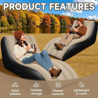 SeaSlep Inflatable Couch for Camping, Blow-Up Couch with Flocked Surface, Portable Inflatable Couch, Twin Size Sofa Bed, Comfortable Air Sofa Outdoor, Durable Blow up Couch for Indoor/Outdoor(Brown)