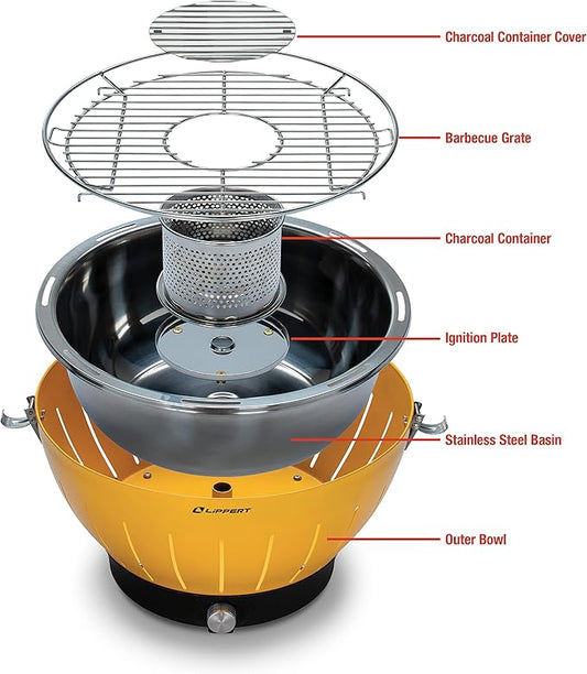 Lippert Odyssey Portable Grill - Compact and Versatile Charcoal Grill for Camping, Tailgating, and Outdoor Cooking - Lightweight and Durable Design with Large Cooking Surface - Red