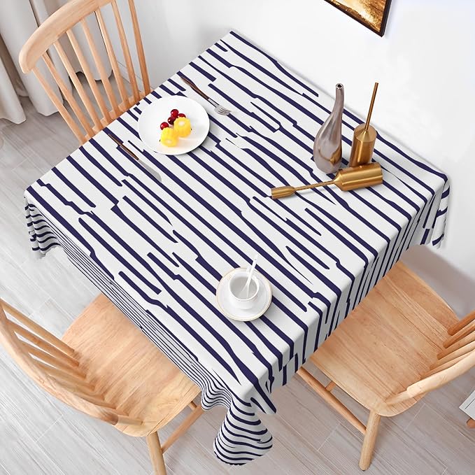 Navy Blue Stripes Tablecloth 60x60 Inch Square Abstract Irregular Striped Table Cloth Dining Square Table Cover Dust-Proof Table Cover Protector for Home Restaurant Picnic Camping BBQ
