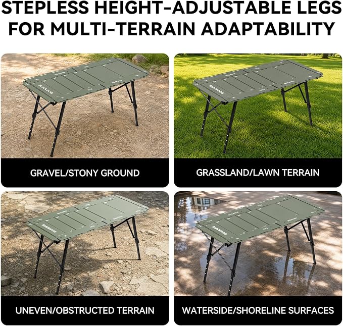 BLACKDOG IGT Camping Table, Folding Portable Camp Table, Adjustable Height Aluminum Portable Table with Carry Bag for Outdoor, Pictic, Patio and Backyard 48.8" L x 22.8" W, Jungle Green