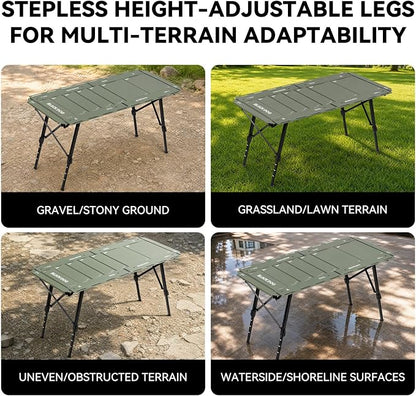 BLACKDOG IGT Camping Table, Folding Portable Camp Table, Adjustable Height Aluminum Portable Table with Carry Bag for Outdoor, Pictic, Patio and Backyard 48.8" L x 22.8" W, Jungle Green