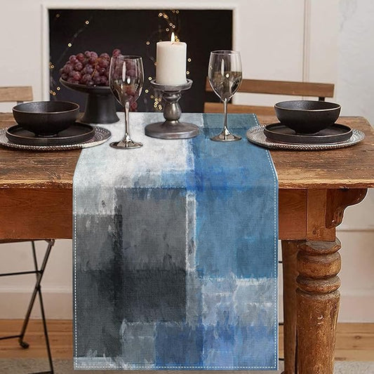 Emvency Modern Table Runner, Blue and Grey Geometric Abstract Artistic for Kitchen Coffee Table Family Dinners Holiday Parties Wedding Events Decor(13x72 inch)