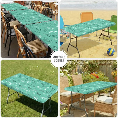 Smiry Spandex Fitted Tablecloth for 4 Foot Rectangle Tables, Washable Picnic Table Cover with Elastic, Stretch Reusable Table Cloth for Outdoor, Camping, Dining & Kitchen (Sage Green Leaf, 24"x48")