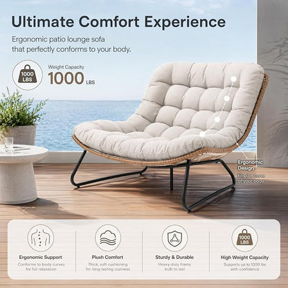 Outdoor Loveseat 2-Seat Wicker Rattan Boho Patio Sofa Beige 2PC | 53"x36"x30", 13" seat height. 4" thick cushions, 1000lb cap. All-weather PE rattan, rust-proof frame. Beige, 2PC.
