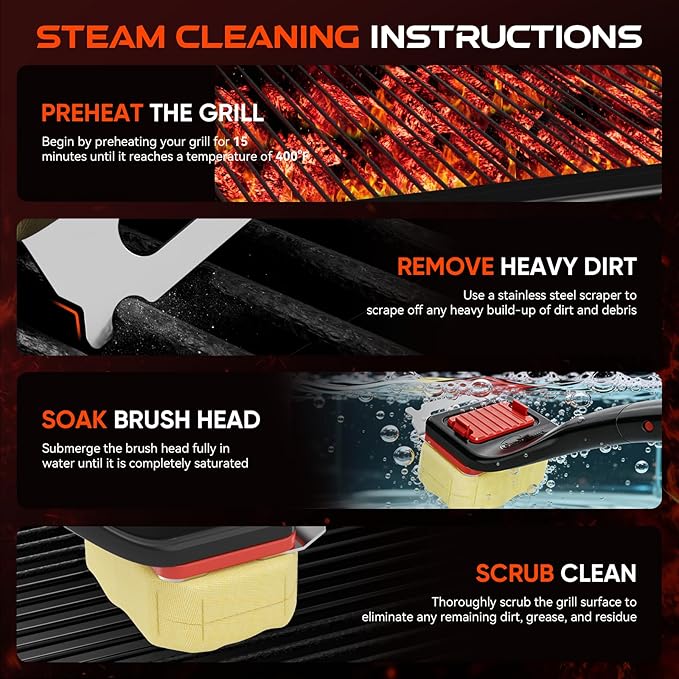 NEWKITCHEN Grill Brush Bristle-Free Steam Replaceable Cleaning Head [No Handle] Heat-Resistant Kevlar Head with Grill Scraper, Safe Barbecue Grill Cleaning Head for All Grill Types