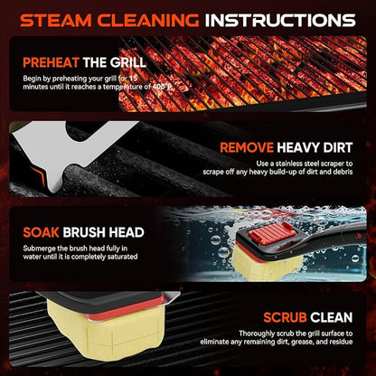 NEWKITCHEN Grill Brush Bristle-Free Steam Replaceable Cleaning Head [No Handle] Heat-Resistant Kevlar Head with Grill Scraper, Safe Barbecue Grill Cleaning Head for All Grill Types