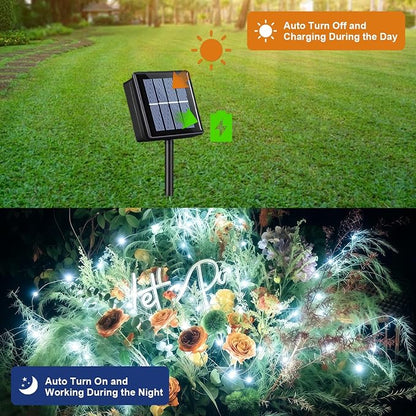 QITONG Solar Fairy Lights Outdoor Waterproof, 2 Pack Each 66ft 200 LED White Christmas String Lights, Silver Wire Twinkle Mini Lights with 8 Modes